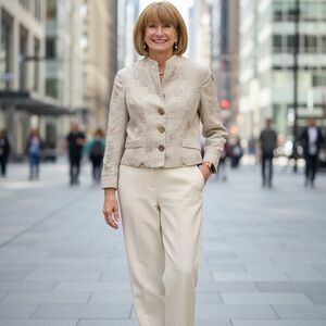 Giorgio Armani ivory silk blend cropped jacket textured Italy size 38